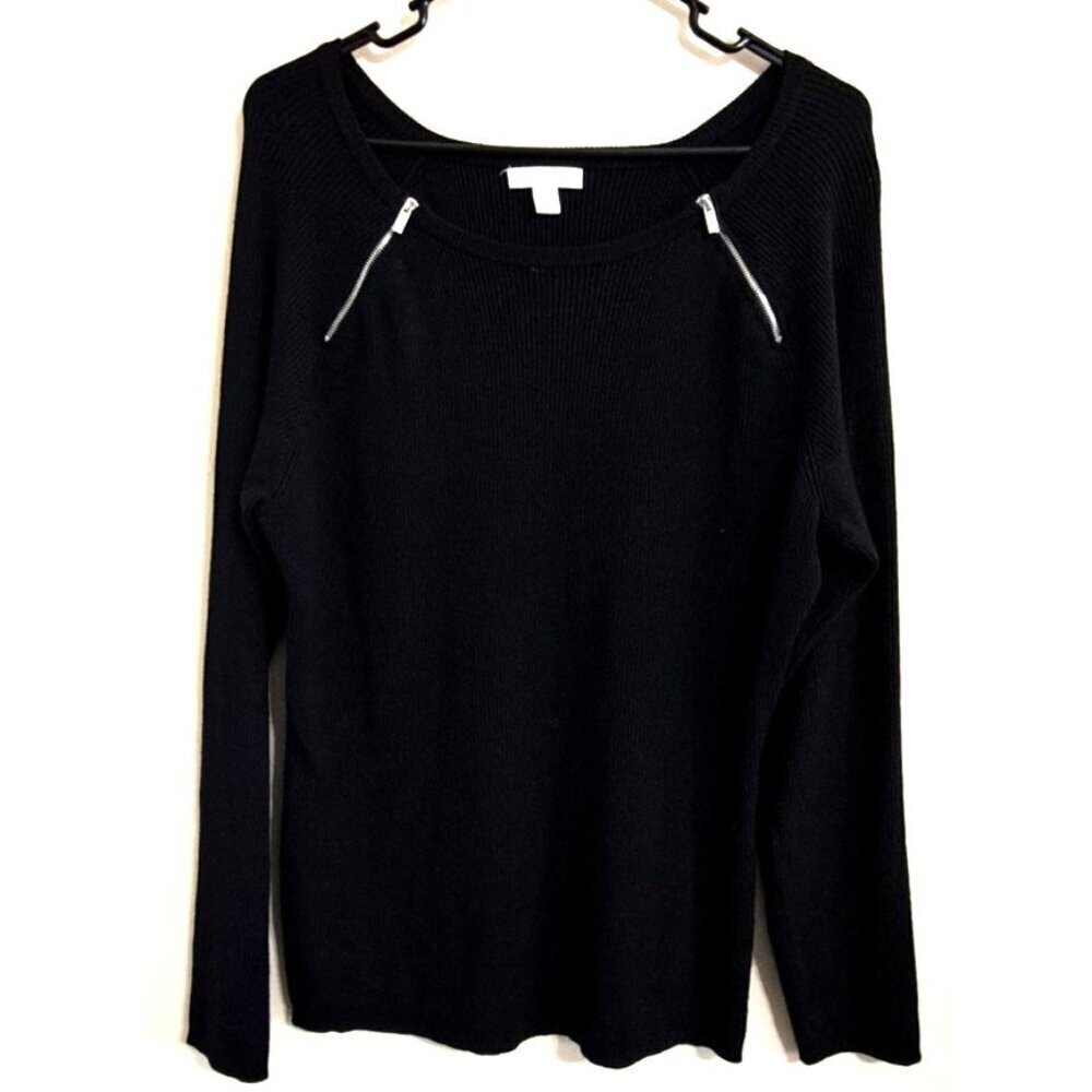New York & Company Women's  XL Black Long Raglan Sleeve Tunic Zippers Goth